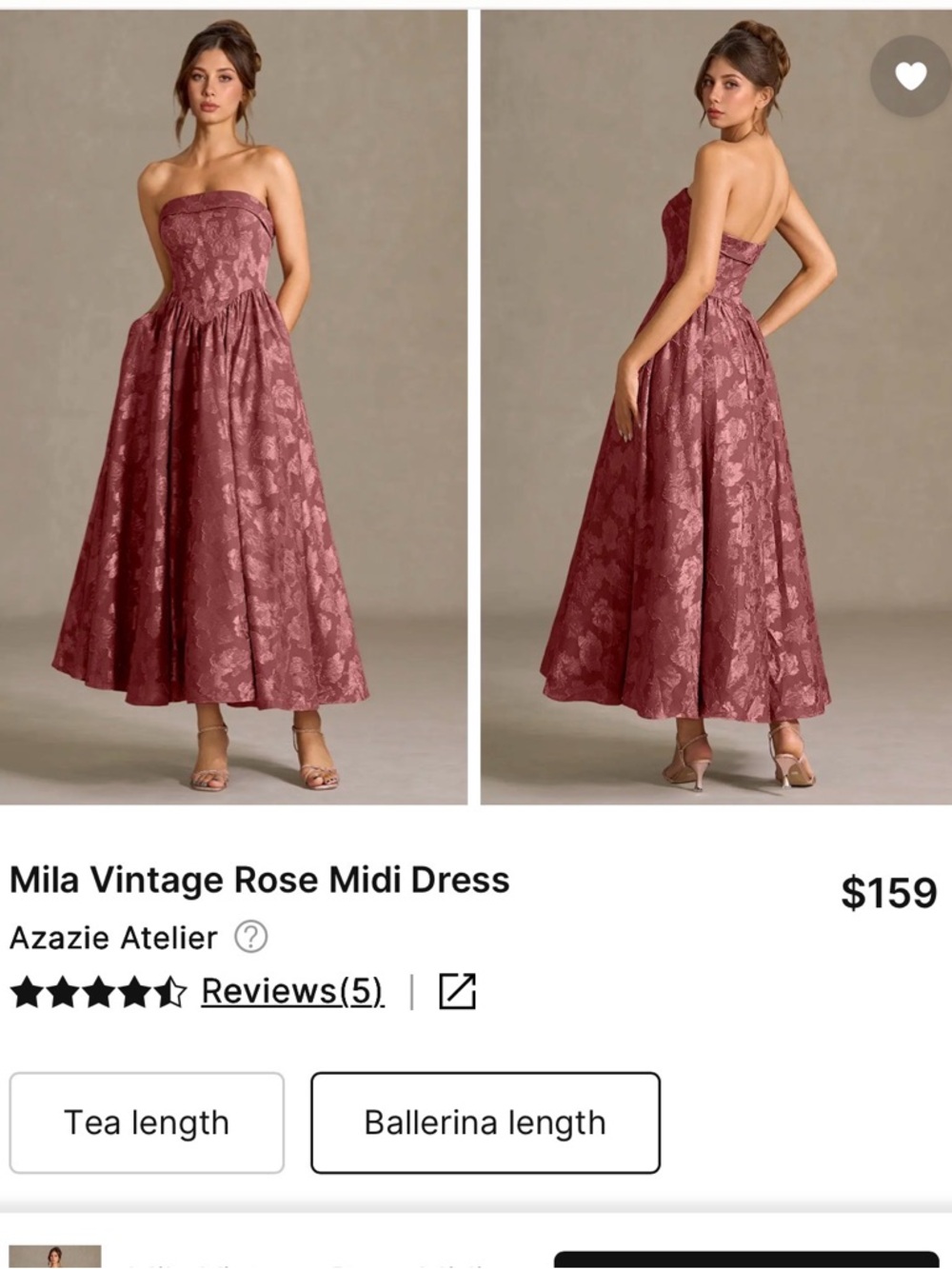 Azazie Mila Strapless Midi Dress in Vintage Rose